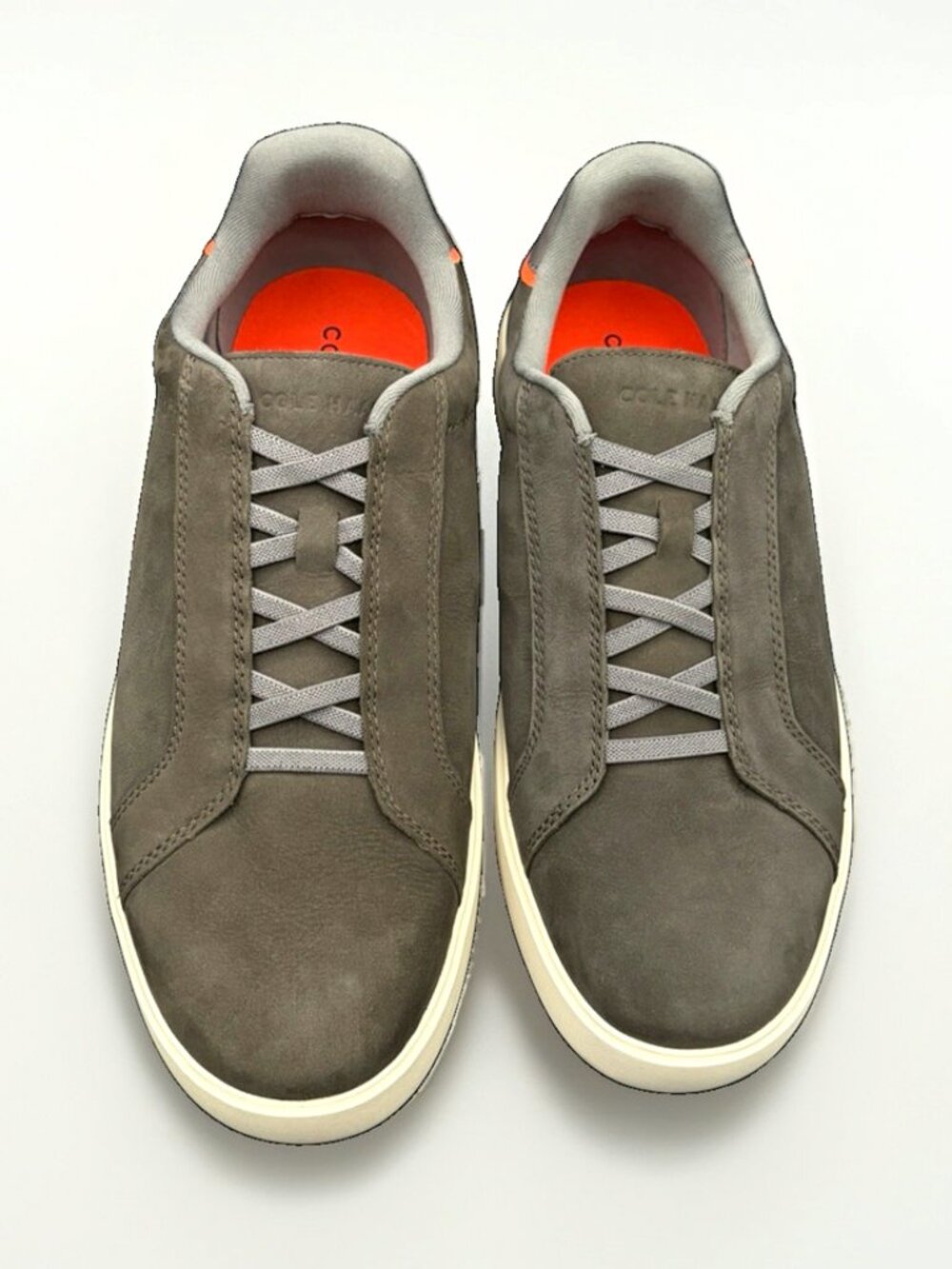 NEW Cole Haan Men’s US 9 Gray Suede Low-Top Lace-Up Sneakers Orange Accent